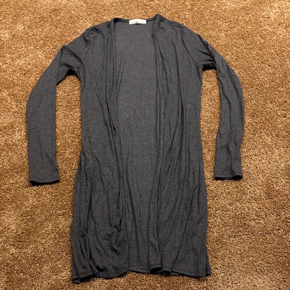 Joah Brown Ribbed Side Slit Open Front Cardigan M/L